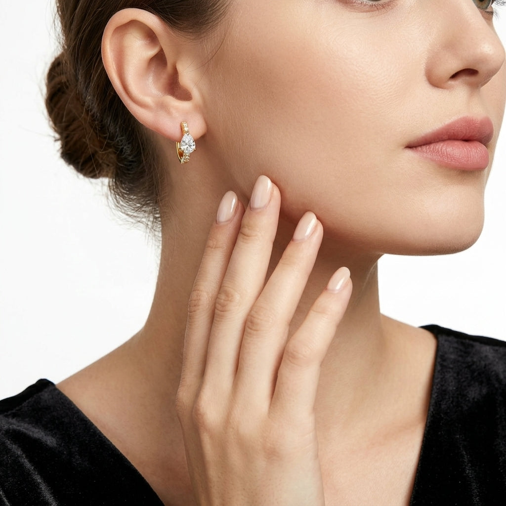 Pear Pavé Huggies