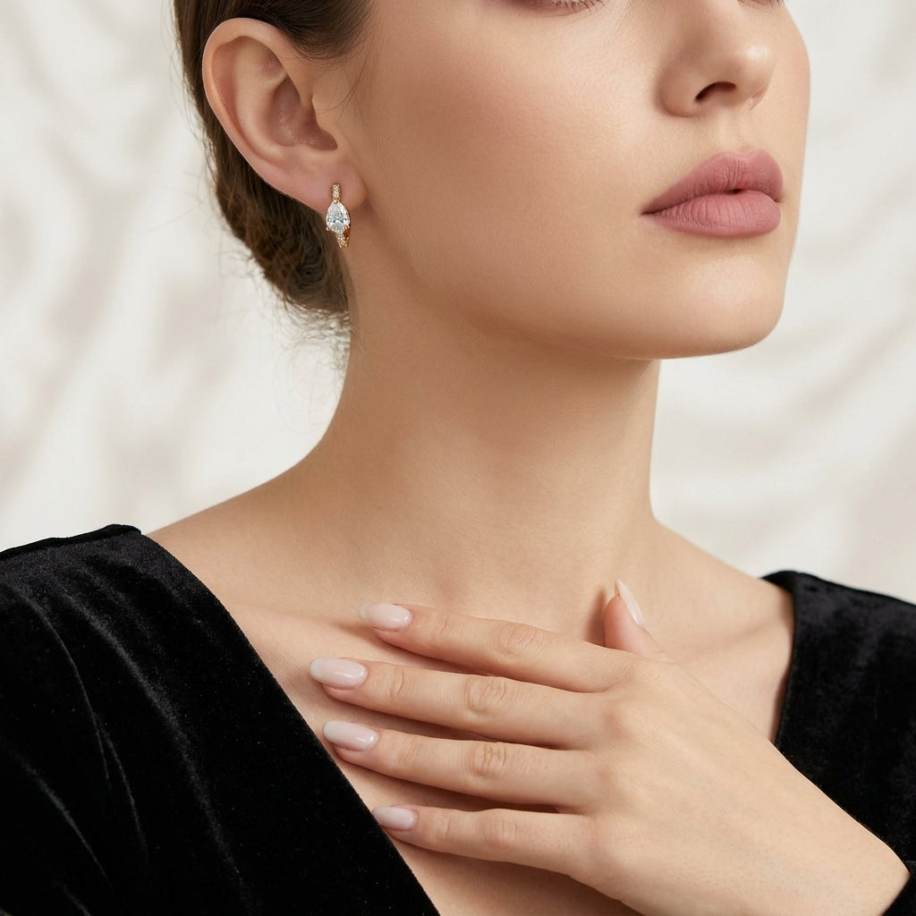 Pear Pavé Huggies