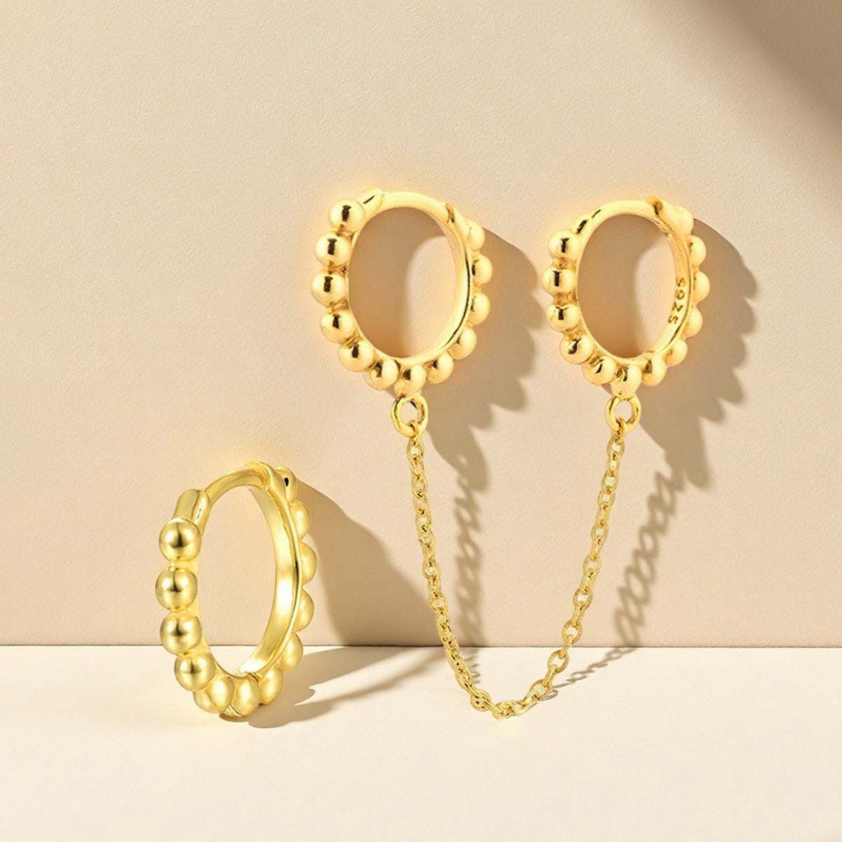Beaded Chain Huggie Set