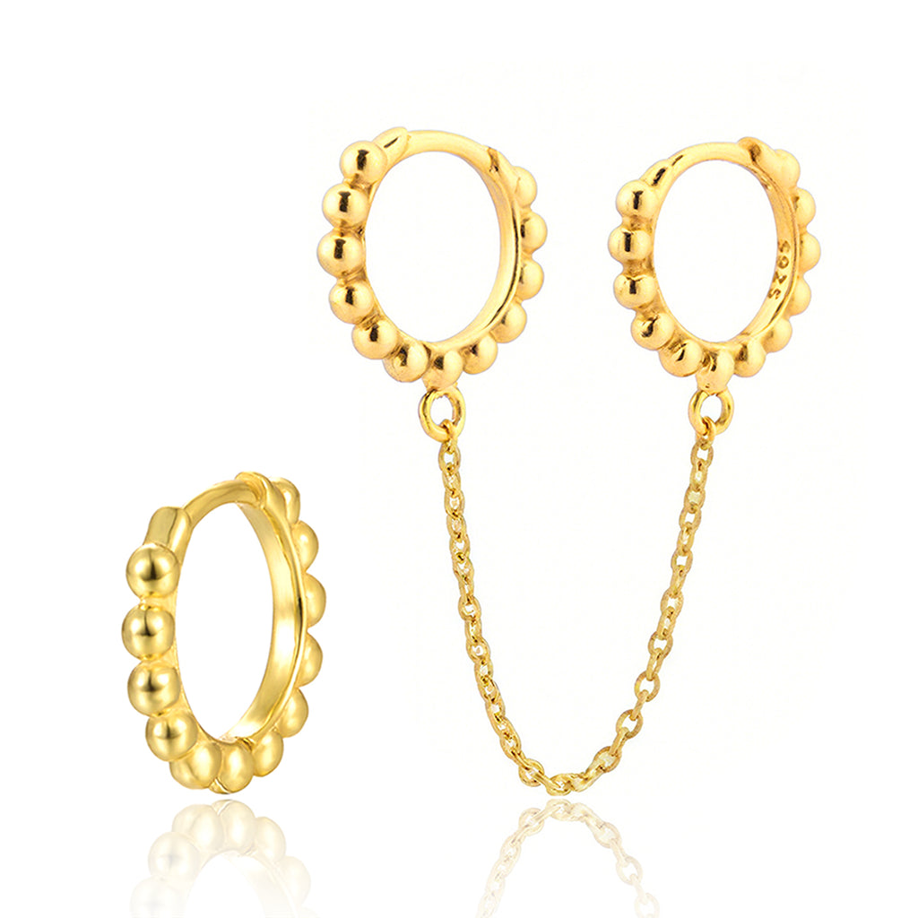 Beaded Chain Huggie Set