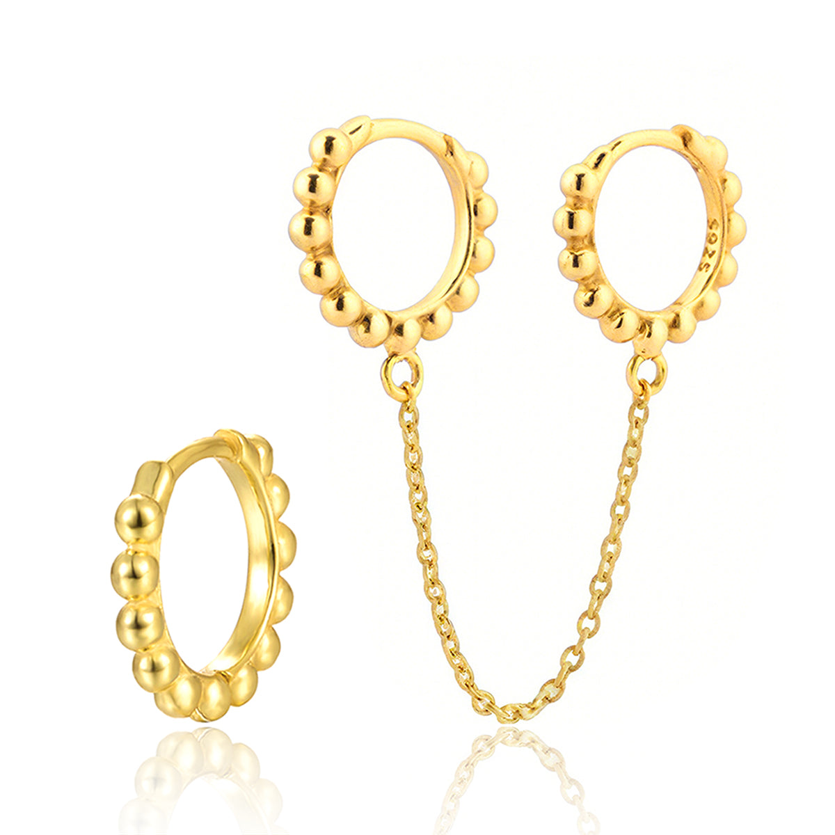 Beaded Chain Huggie Set