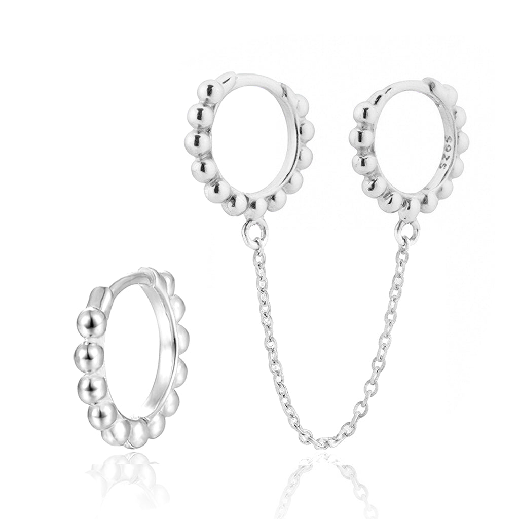Beaded Chain Huggie Set Silver