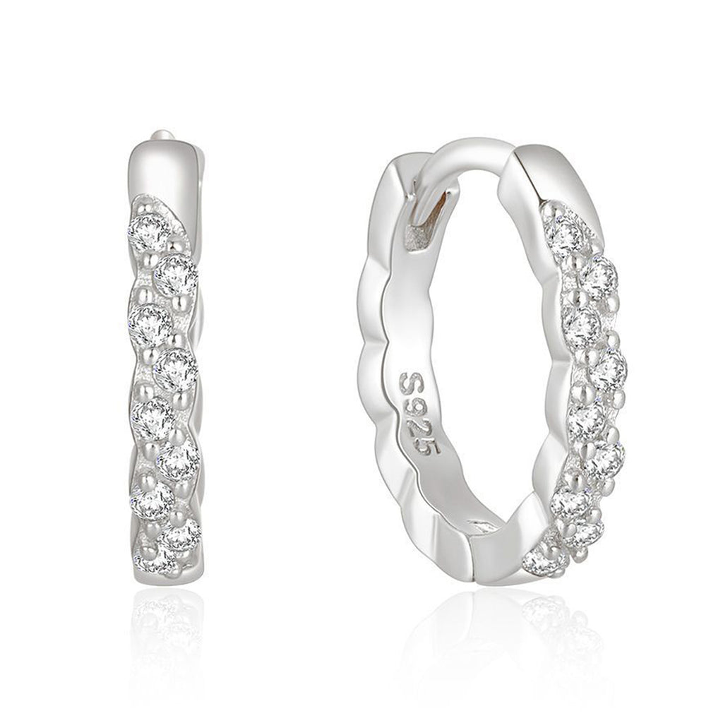 Scallop Pavé Huggies Silver