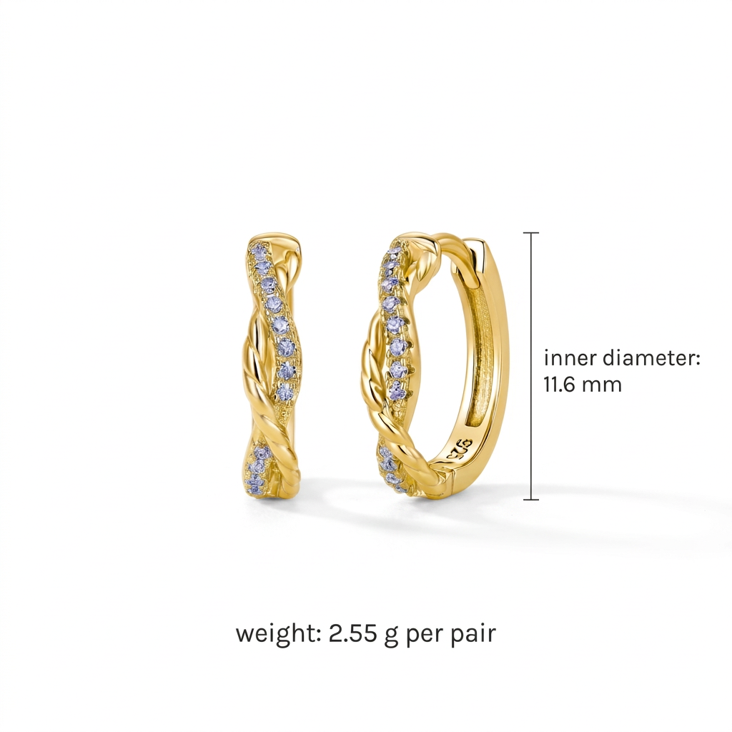 Braided Pavé Huggies 尺寸图