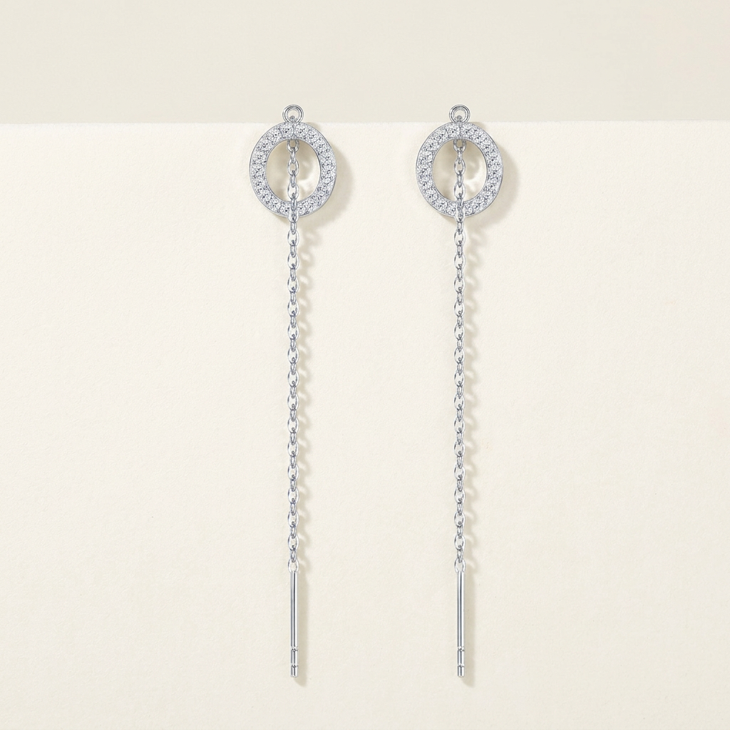 Circle Pavé Chain Drops 正面产品细节图